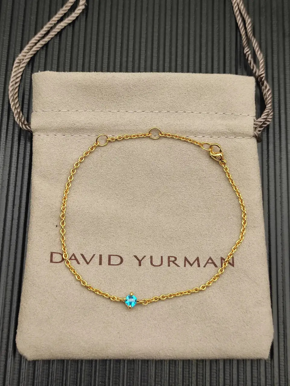 David Yurman Gold Solitaire with Dark Blue Diamond Bracelet